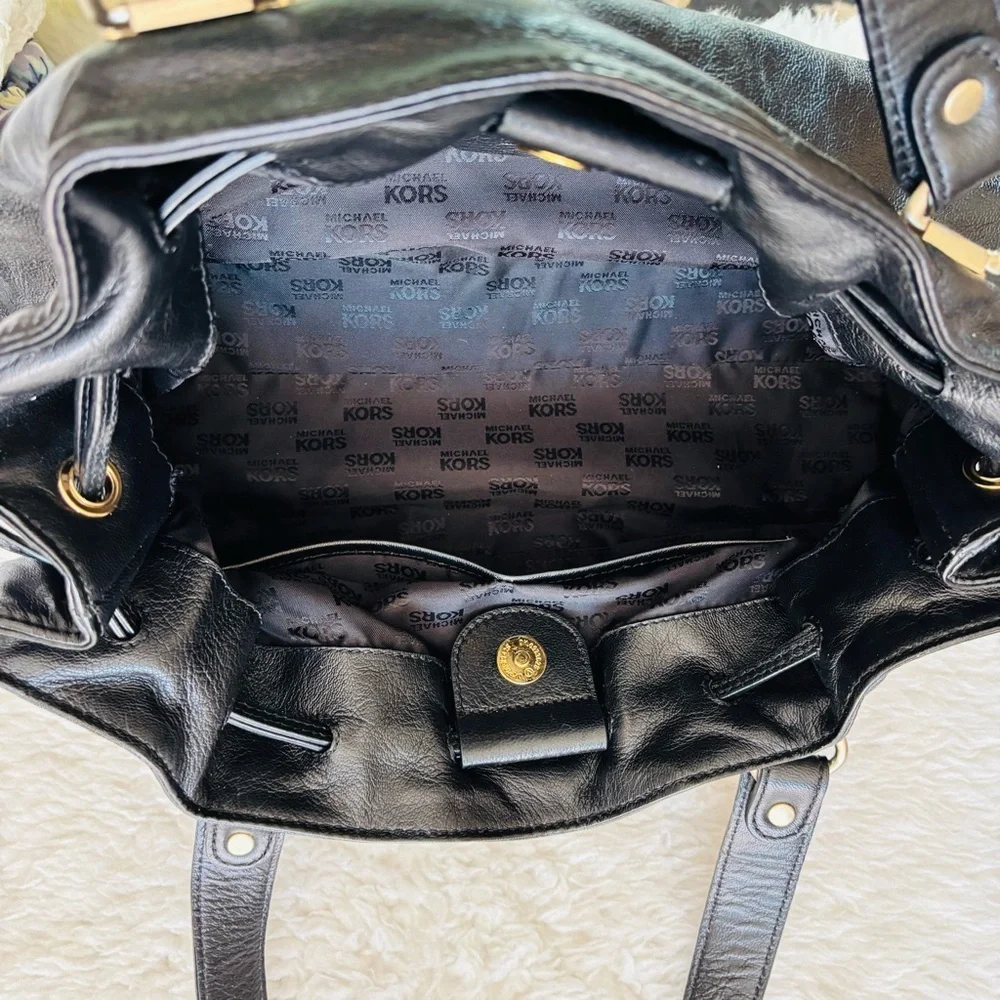 Michael Kors Drawstring Black Leather Satchel Bag w/ Dustbag